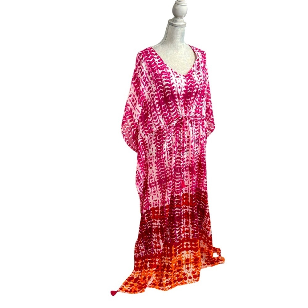 Vibrant Pink and Orange Maxi Beach Cover Up